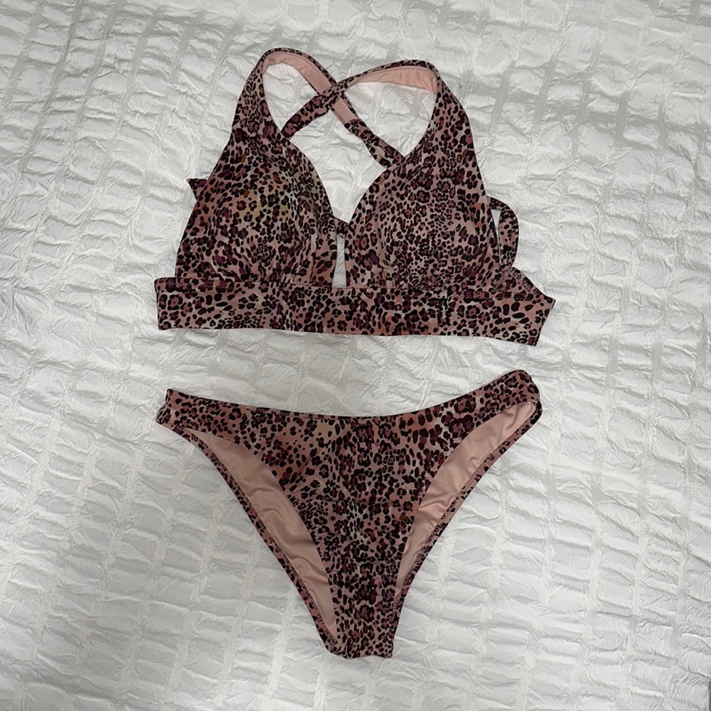 Shade & Shore Pink Leopard Bikini - Top D/DD, Bottom Small
